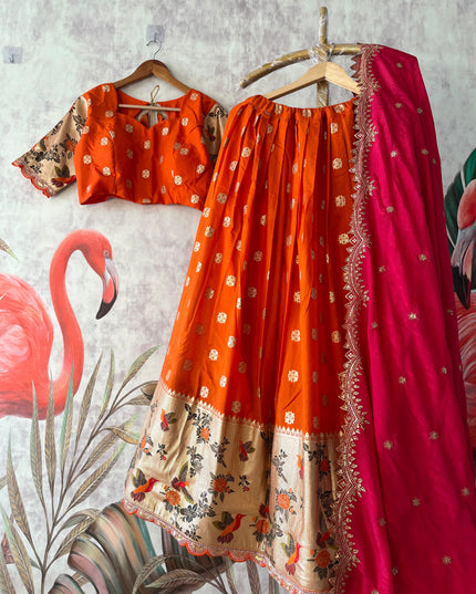 Soft Crape Fabric With Zari Weaving Bird Lehanga