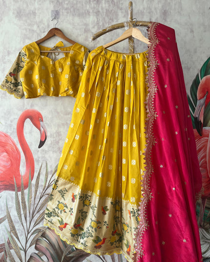 Soft Crape Fabric With Zari Weaving Bird Lehanga