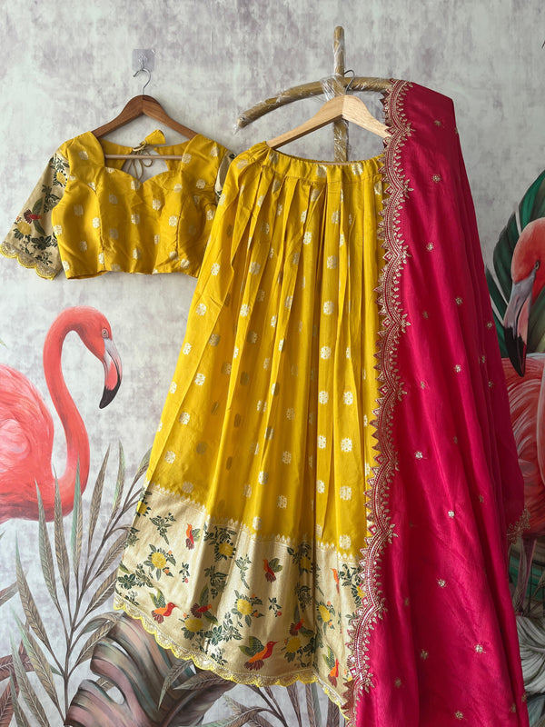 Soft Crepe Fabric with Zari Weaving Bird Lehenga