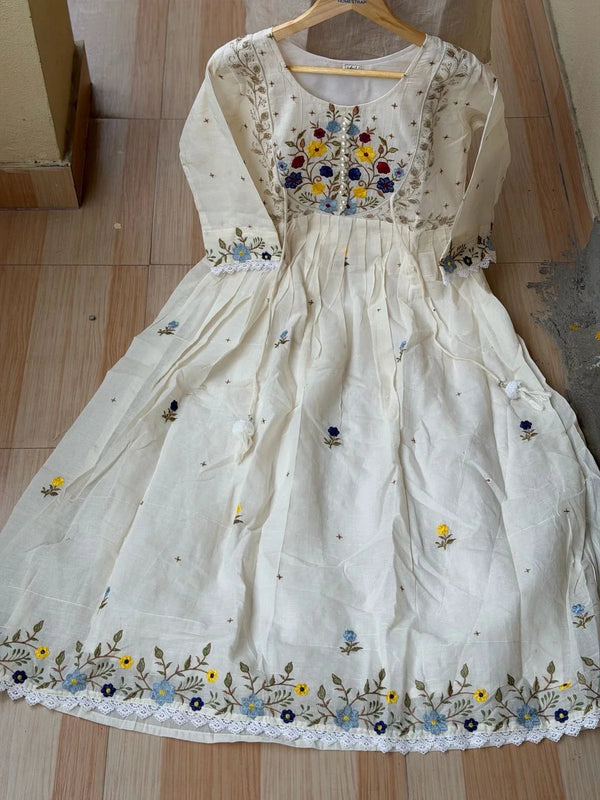 Mull Cotton Embroidery and Pearl Work Dress