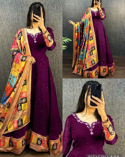 Premium Viscose Georgette Gown with Crochet Neck Work