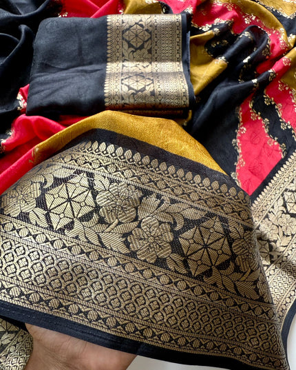 Soft Self Jacquard Marshmallow Foil Printed Multi-Colour Saree