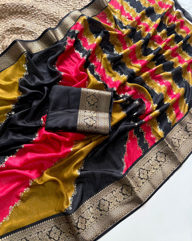 Soft Self Jacquard Marshmallow Foil Printed Multi-Colour Saree