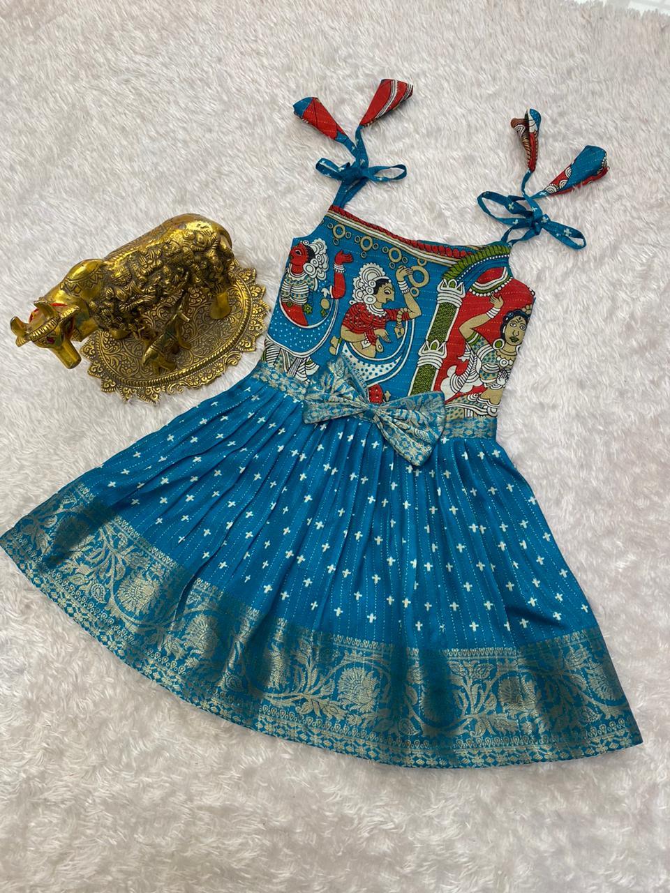 Super Trendy Kalamkari Frocks for Kids
