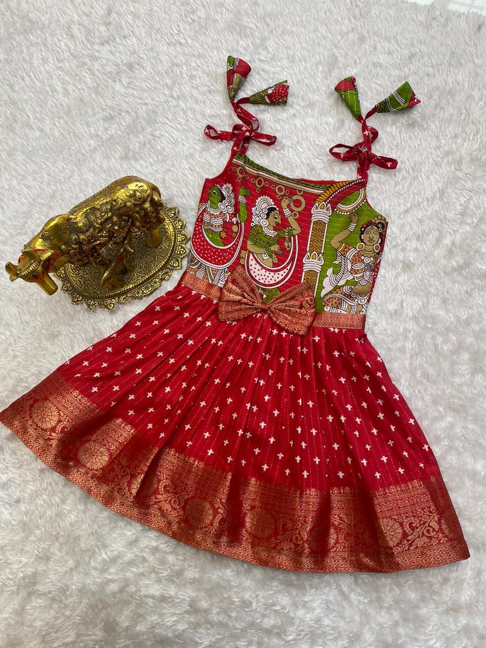 Super Trendy Kalamkari Frocks for Kids