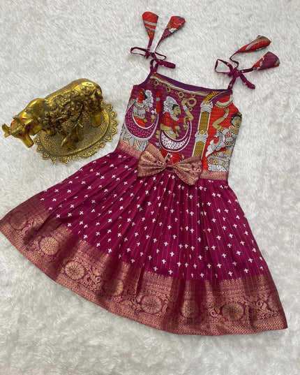 Super Trendy Kalamkari Frocks For Kids