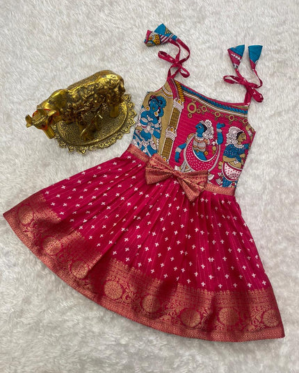 Super Trendy Kalamkari Frocks For Kids