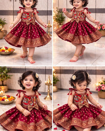 Super Trendy Kalamkari Frocks For Kids