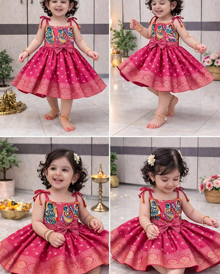 Super Trendy Kalamkari Frocks For Kids