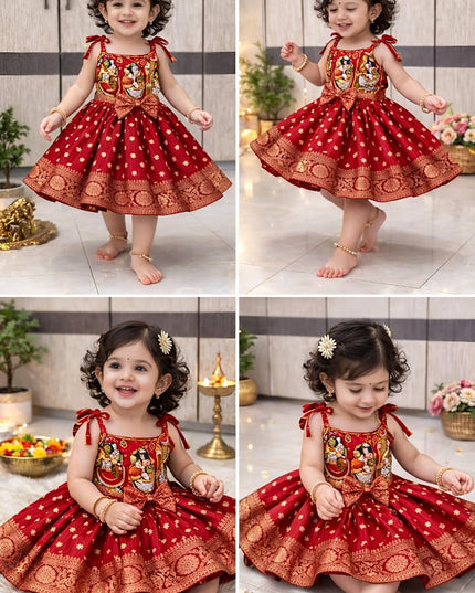 Super Trendy Kalamkari Frocks For Kids