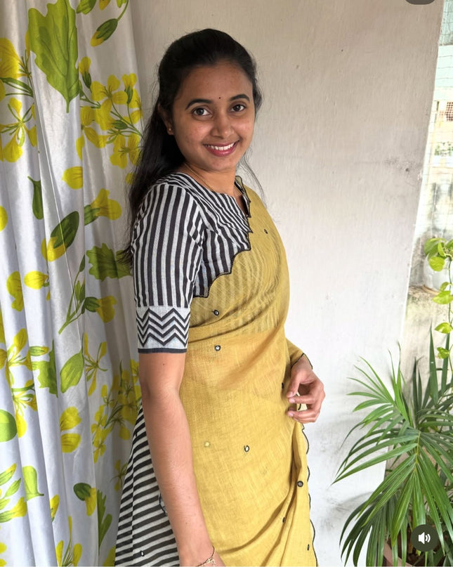 Mirror Bloom Linen Cotton Saree