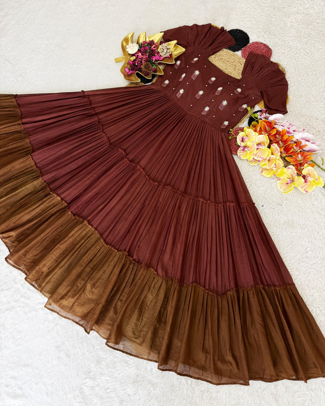 Summer Special Mull-Mull Cotton Gown With Beautiful Maggam Work Dresses