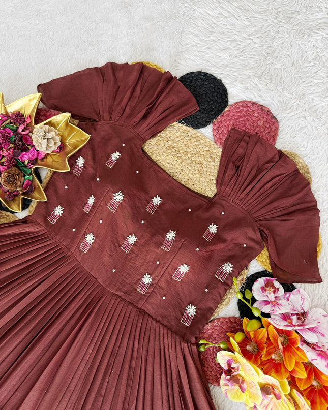 Summer Special Mull-Mull Cotton Gown With Beautiful Maggam Work Dresses