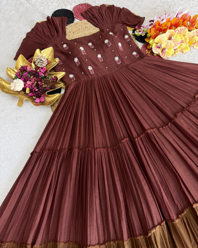 Summer Special Mull-Mull Cotton Gown With Beautiful Maggam Work Dresses