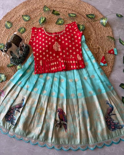 Peacock Grace – Kids Lehenga Set
