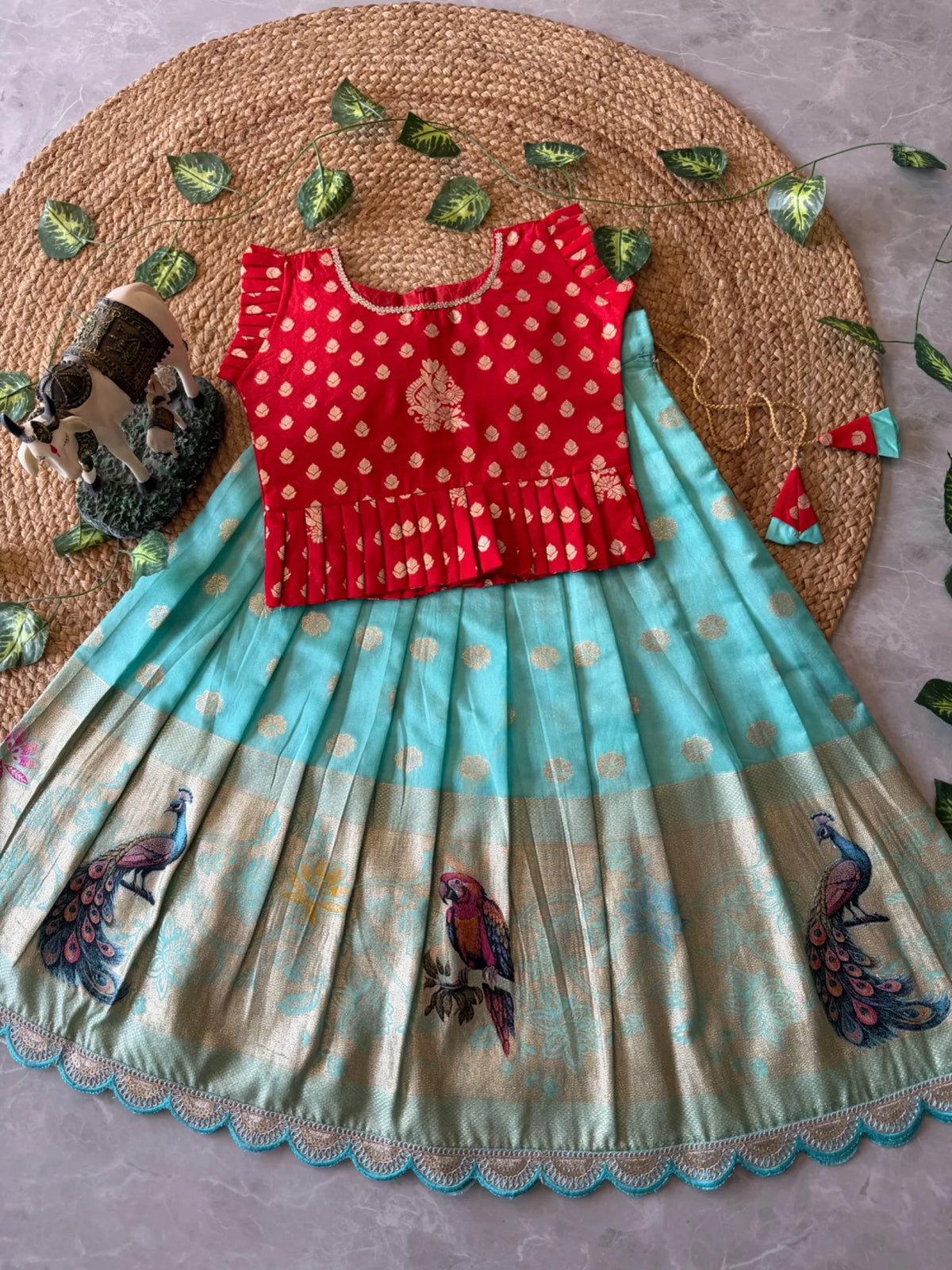 Peacock Grace – Kids Lehenga Set