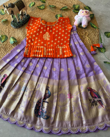 Peacock Grace – Kids Lehenga Set