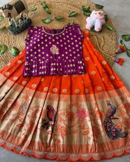 Peacock Grace – Kids Lehenga Set