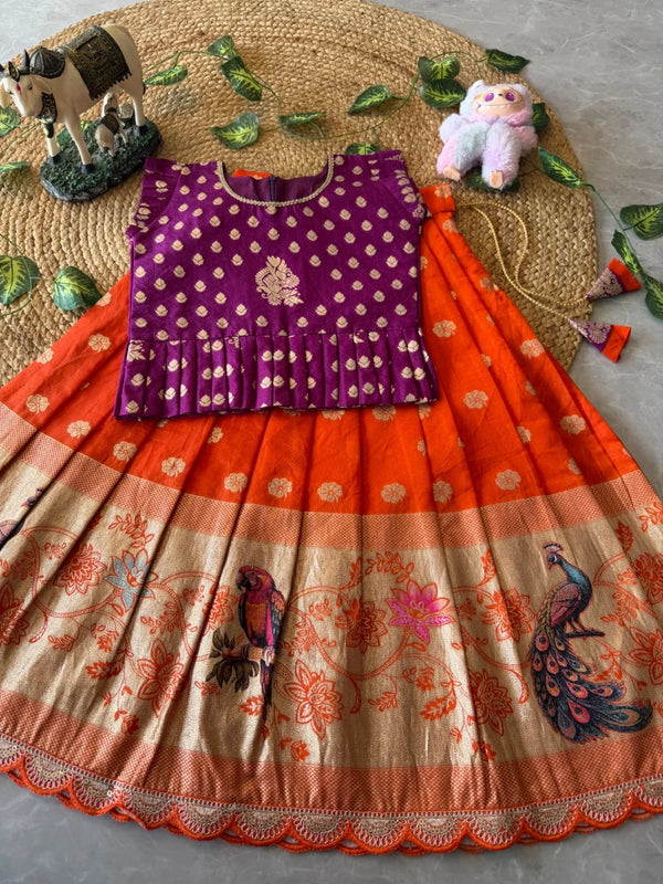 Peacock Grace – Kids Lehenga Set