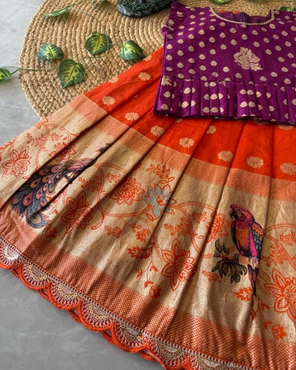 Peacock Grace – Kids Lehenga Set