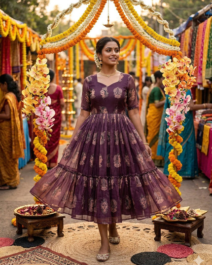 Pure Chanderi Kalamkari Printed Gowns