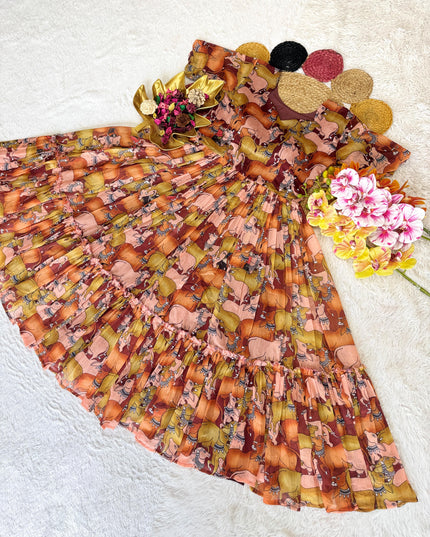 Pure Chanderi Kalamkari Printed Gowns