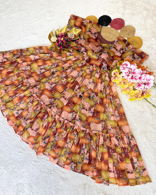 Pure Chanderi Kalamkari Printed Gowns