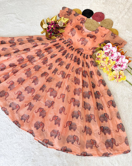 Pure Chanderi Kalamkari Printed Gowns