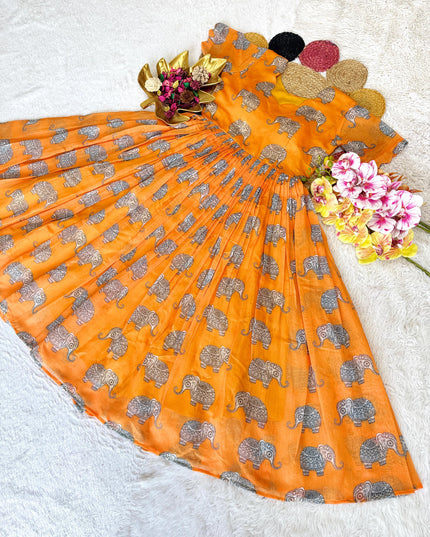 Pure Chanderi Kalamkari Printed Gowns