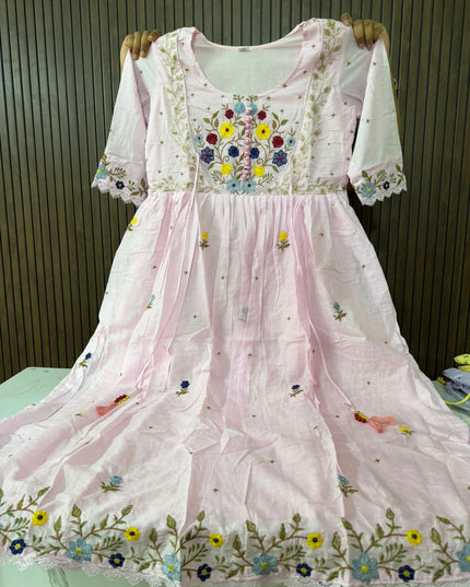 Mull Cotton Embroidery and Pearl Work Dress
