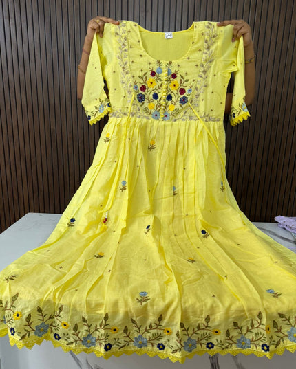 Mull Cotton Embroidery and Pearl Work Dress