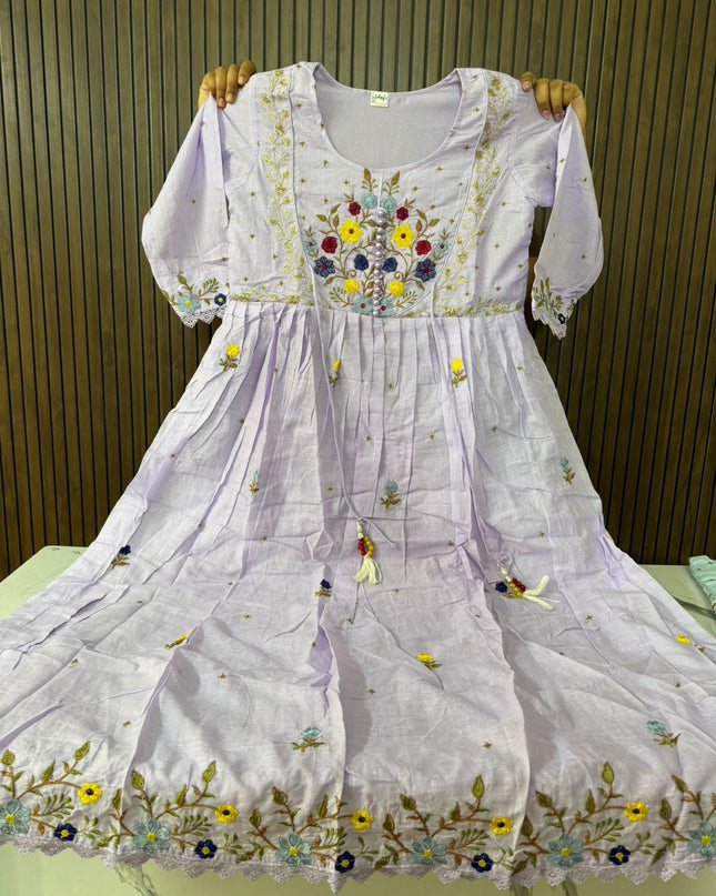 Mull Cotton Embroidery and Pearl Work Dress