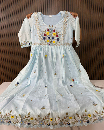 Mull Cotton Embroidery and Pearl Work Dress