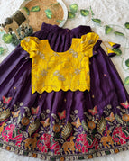 Yellow Blouse + Purple Lehenga / 0-3 Months