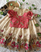 Peach Blouse + Cream Lehenga / 0-3 Months