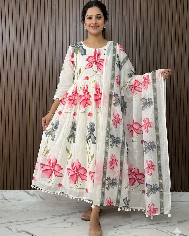 Pure mul cotton Anarkali set