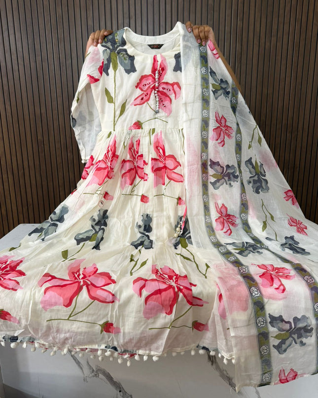 Pure mul cotton Anarkali set
