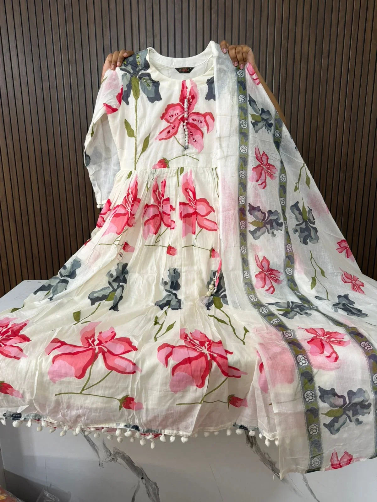 Pure Mul Cotton Anarkali Set