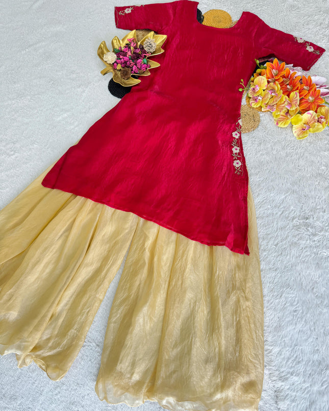 Festival Special Full Stitched Kurti and Palazzo with Beautiful Maggam Work