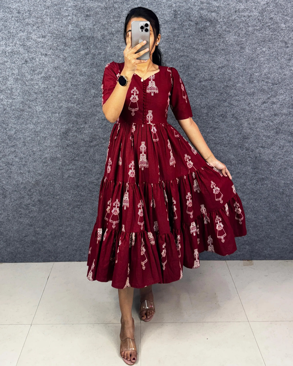Warli Art Doll Cotton Maxi Gown
