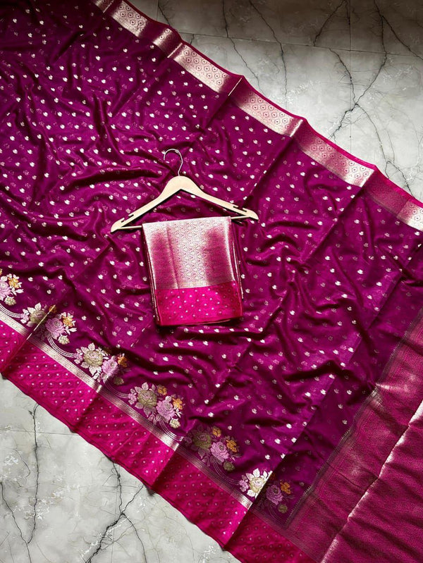 Banarasi Semi Katan Silk Dyed Sarees