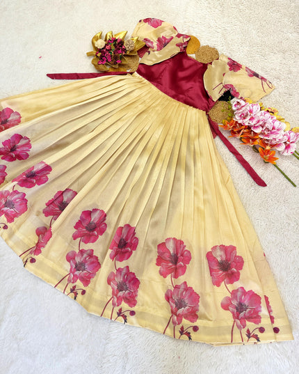 Beautiful Floral Printed Silk Gown