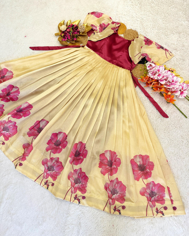 Beautiful Floral Printed Silk Gown