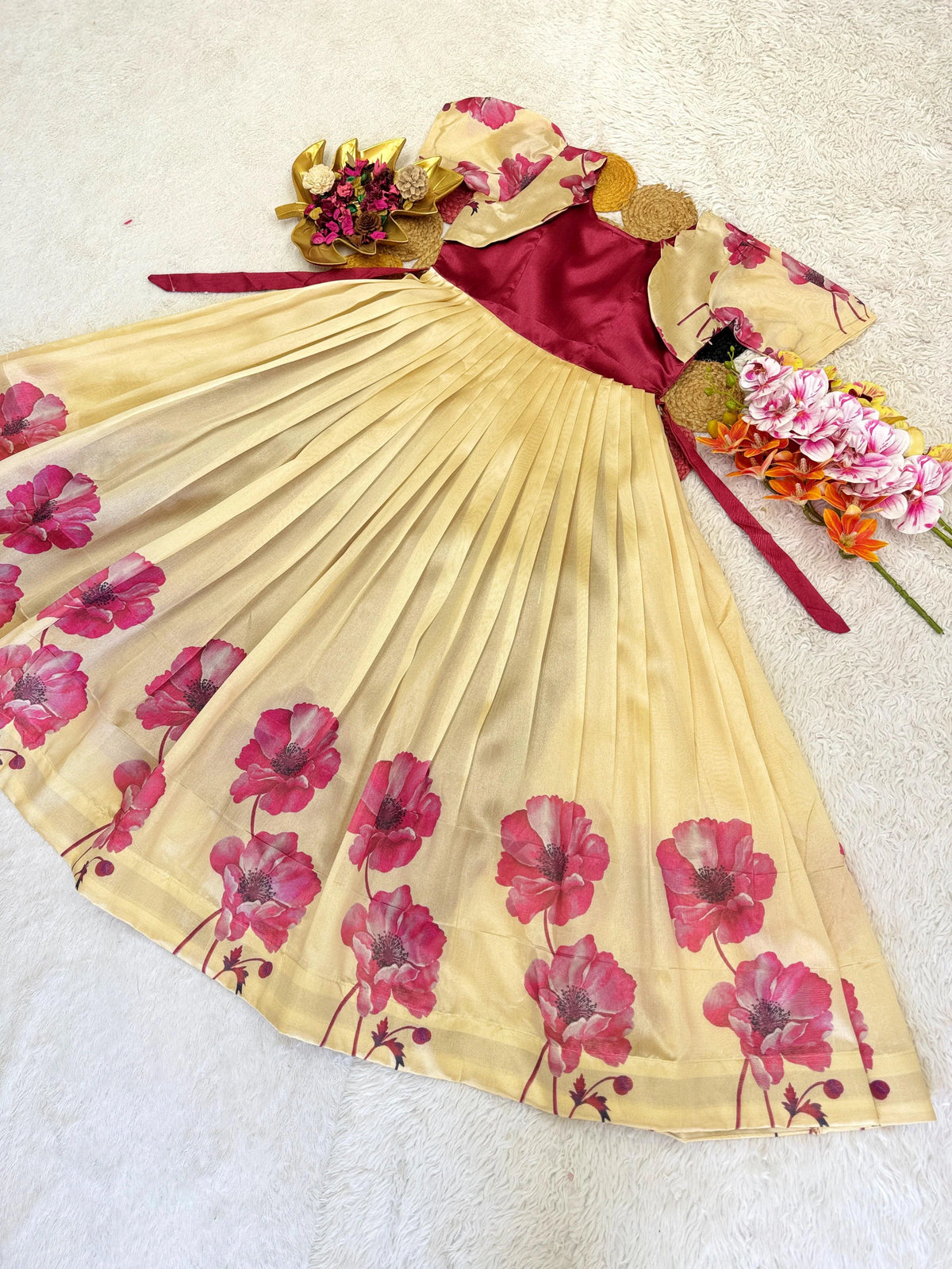 Beautiful Floral Printed Silk Gown