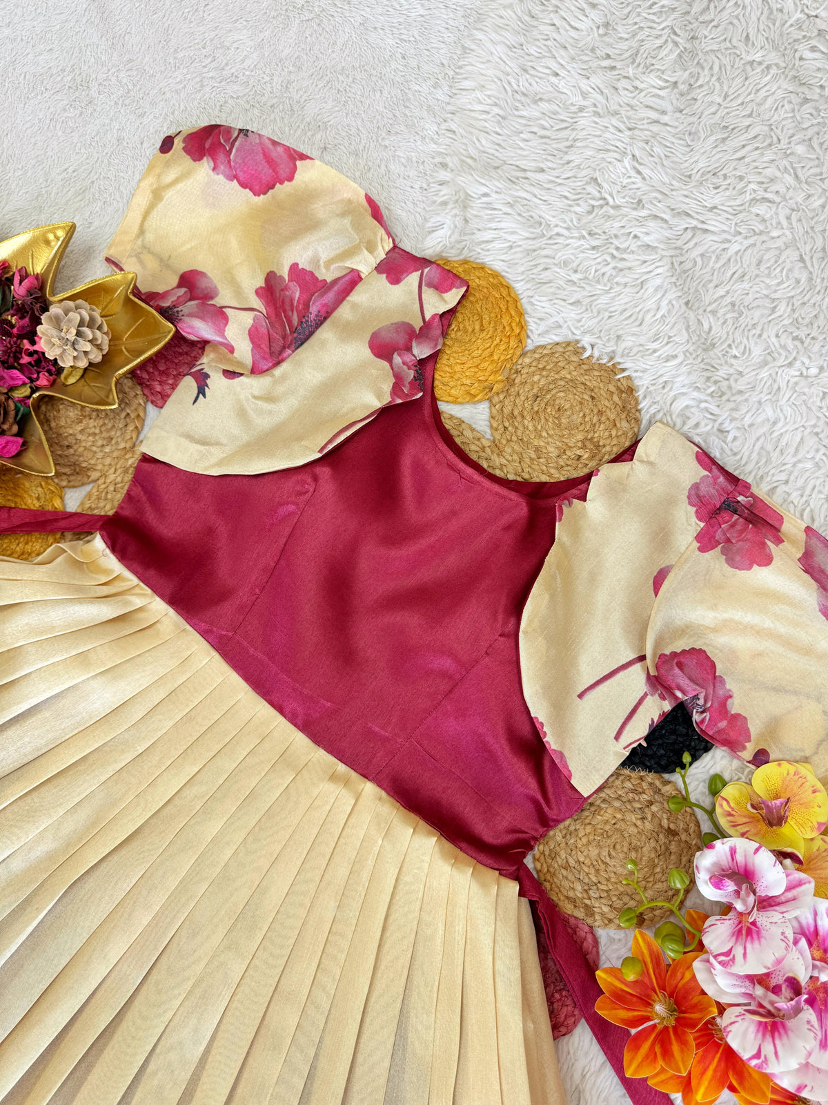 Beautiful Floral Printed Silk Gown