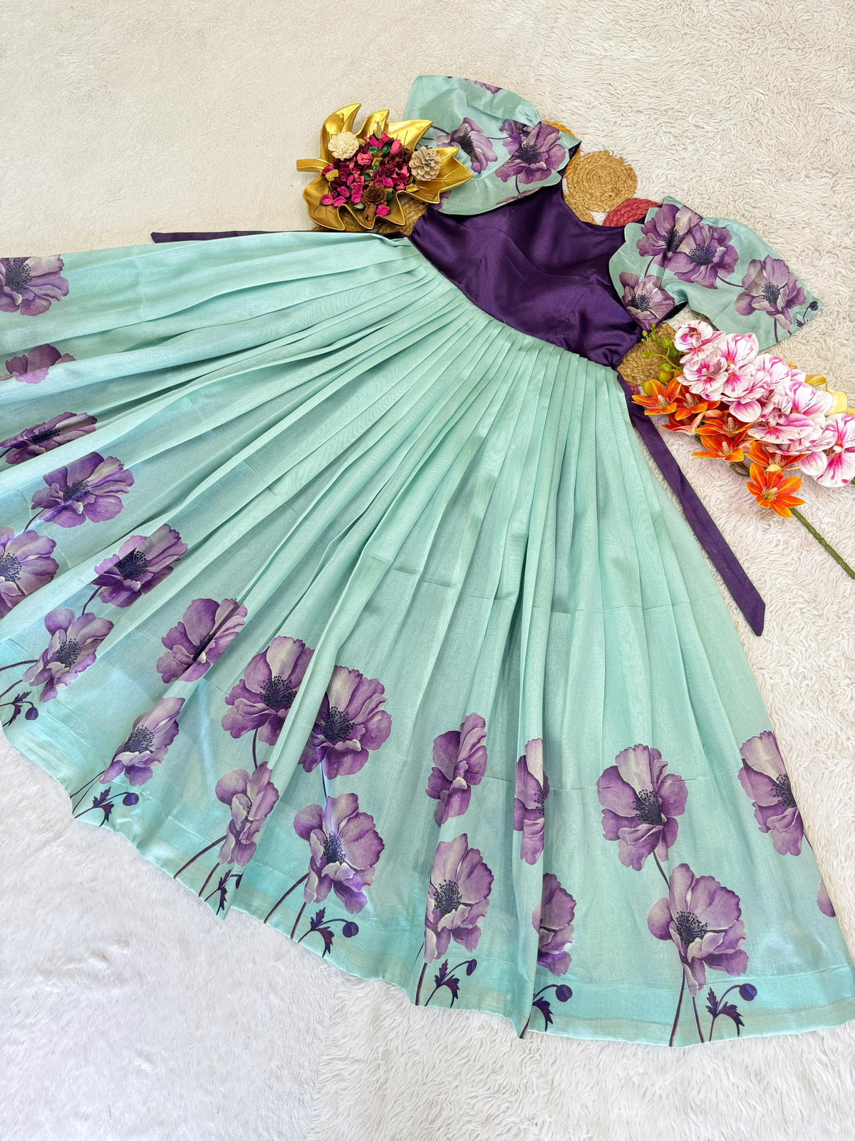 Beautiful Floral Printed Silk Gown