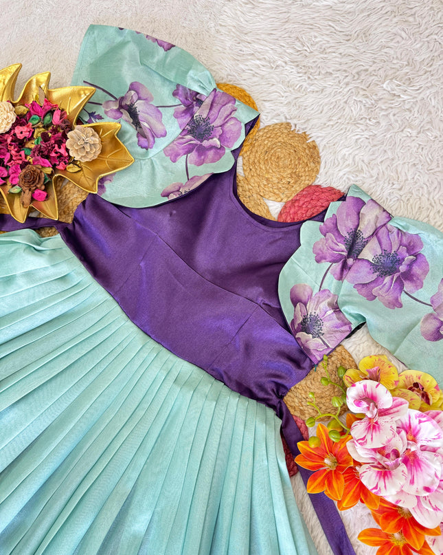 Beautiful Floral Printed Silk Gown