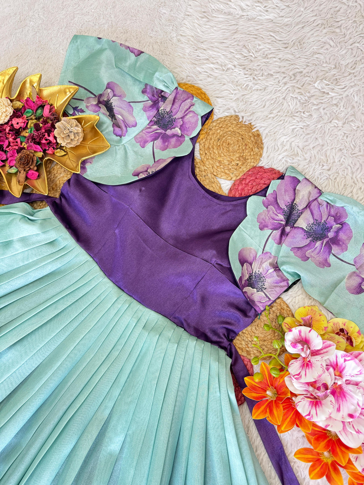 Beautiful Floral Printed Silk Gown