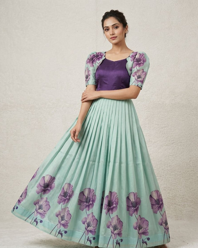 Beautiful Floral Printed Silk Gown