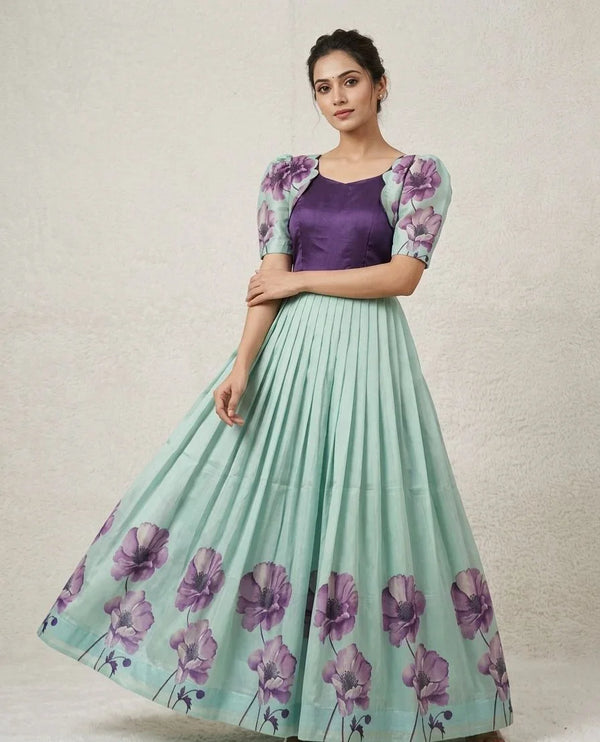Beautiful Floral Printed Silk Gown